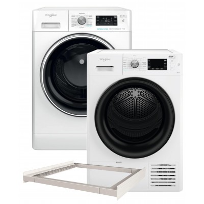 Стиральная машина полногабаритная WHIRLPOOL FFB 11469 BCV UA + Сушильная машина Whirlpool FFT M22 9X2B UA + Универсальная соединительная планка WPRO CDS102 - C00565134 (комплект)